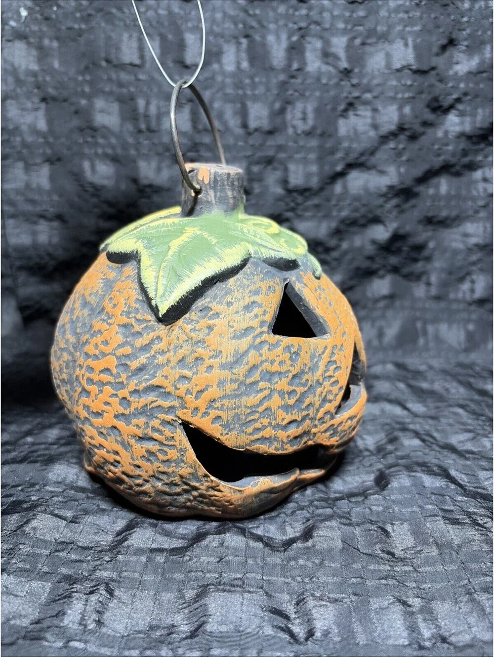 Halloween Pumpkin Primative Folk Art Candle Holder Tea Light Votive Ceramic